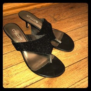 ✨sale✨Black beaded kitten heel sandals